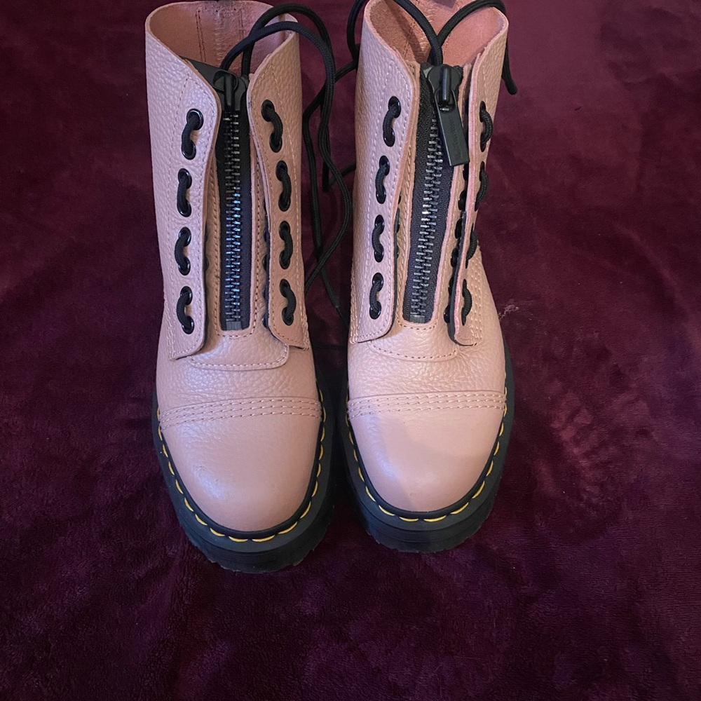 Dr. Martens Pink Combat Boots with Rugged Sole